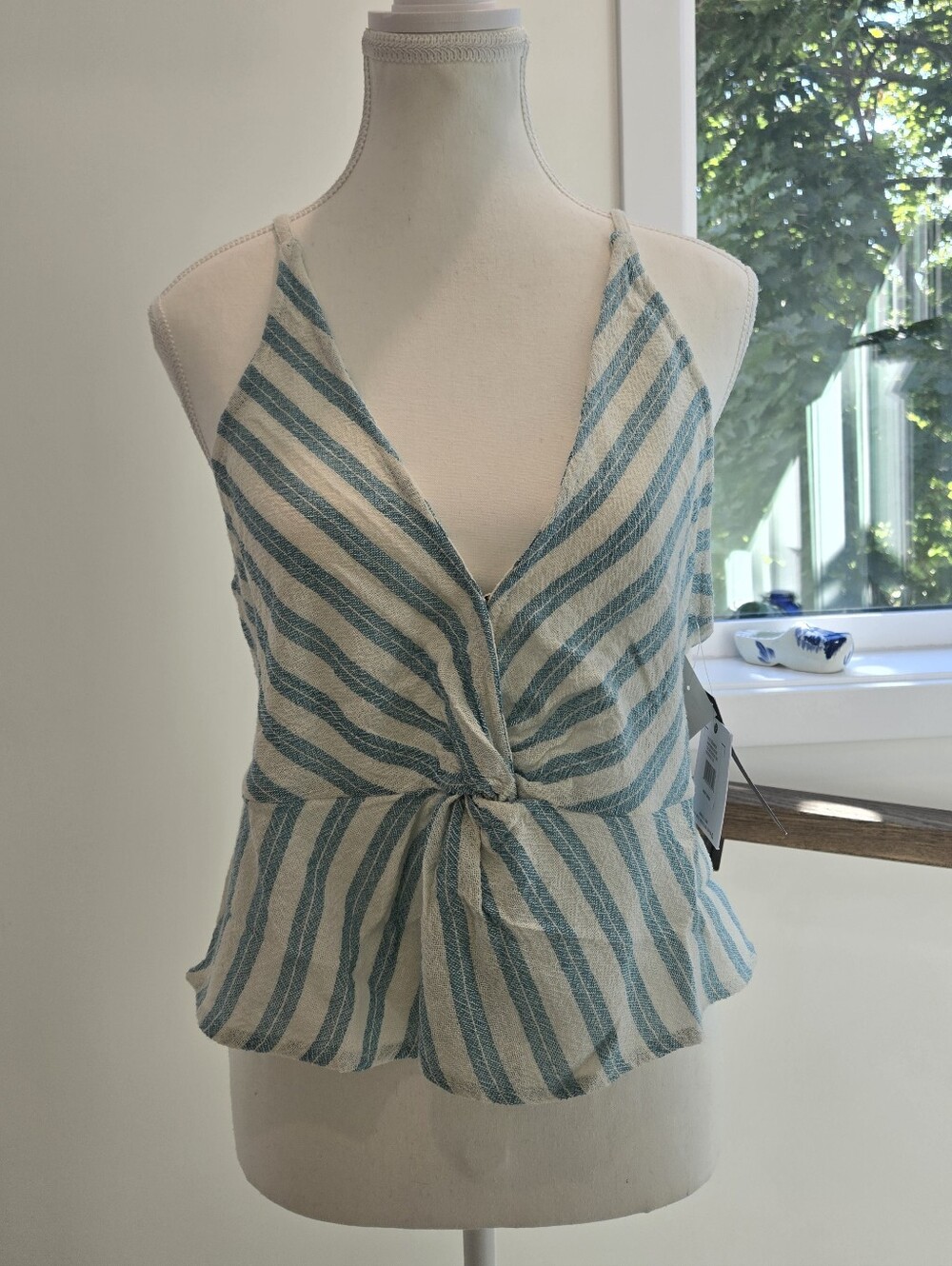 O'Neill Striped Tie-Front Camisole - Cream & Blue 100% Cotton